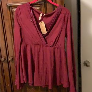 Burgundy long sleeve blouse